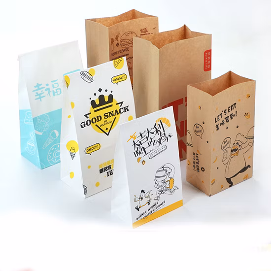 식품 포장 점심 갈색과 흰색 크래프트 종이 봉투