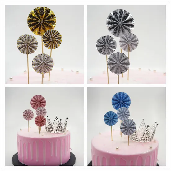새로운 생일 파티 핫 스탬핑 도트 종이 팬 접는 꽃 케이크 토퍼