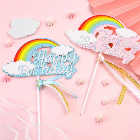 뜨거운 판매 생일 축하 파티 장식 Tassels 다채로운 구름 무지개 케이크 토퍼