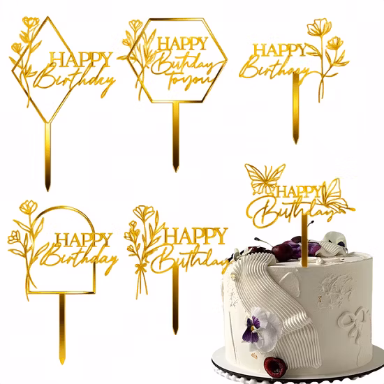 골드 블랙 블루 핑크 레드 생일 축하 장식 아크릴 케이크 토퍼